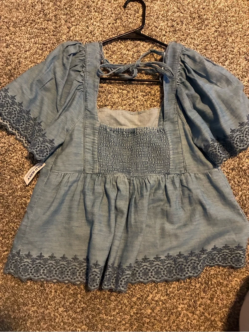 Old Navy Blue Embroidered Square-Neck Peasant Blouse